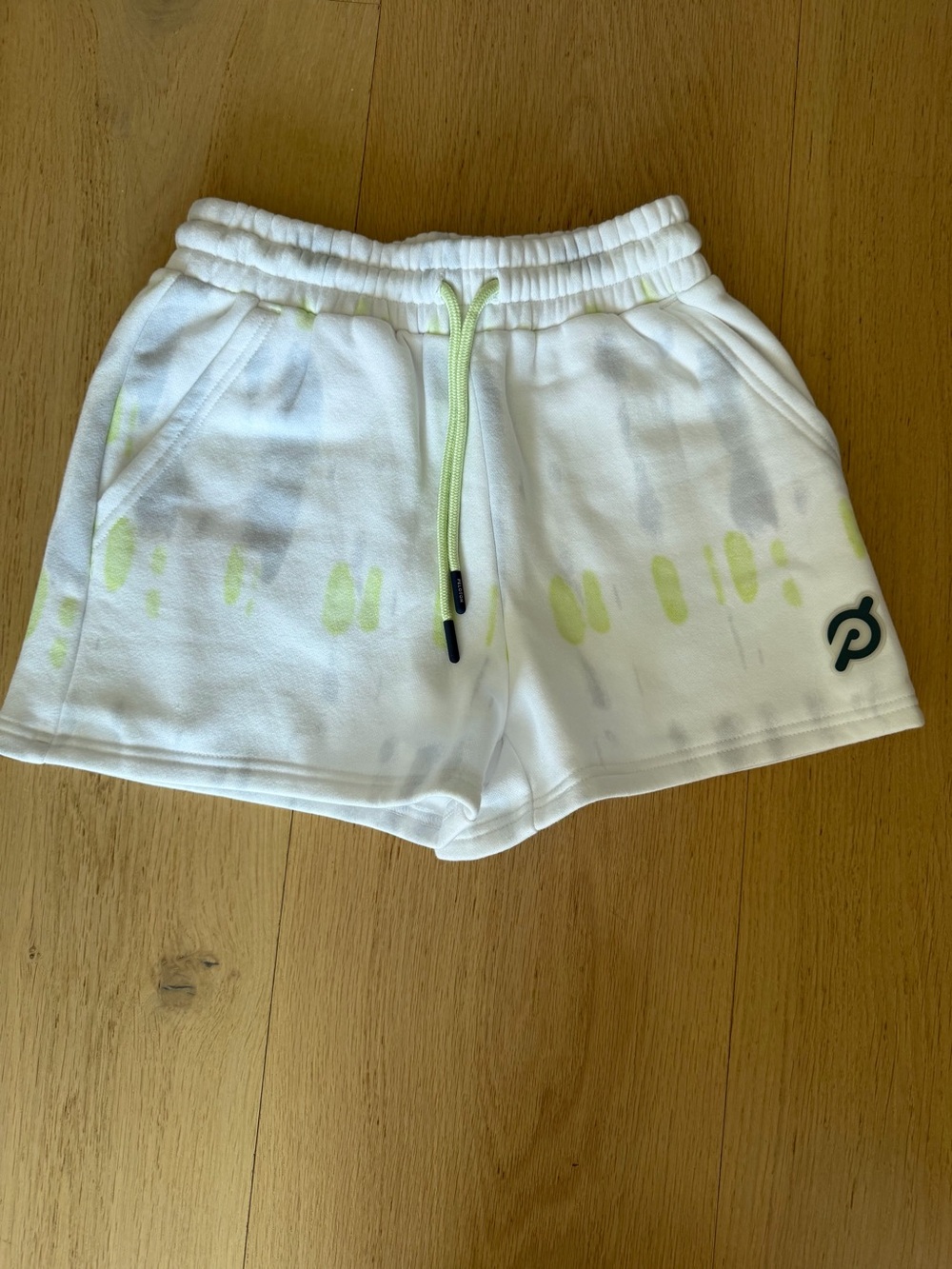 Peloton White Shorts with Lime Accent Drawcord